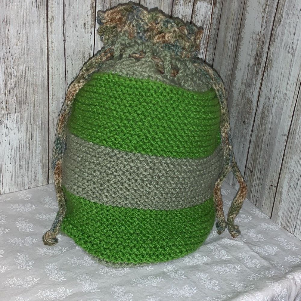 Handmade Crochet Knit‎ Cinch Bag Striped